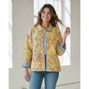 Provence D'amour Quilted Yellow Blue Floral Reversible Kimono Jacket Plus Sz 1X